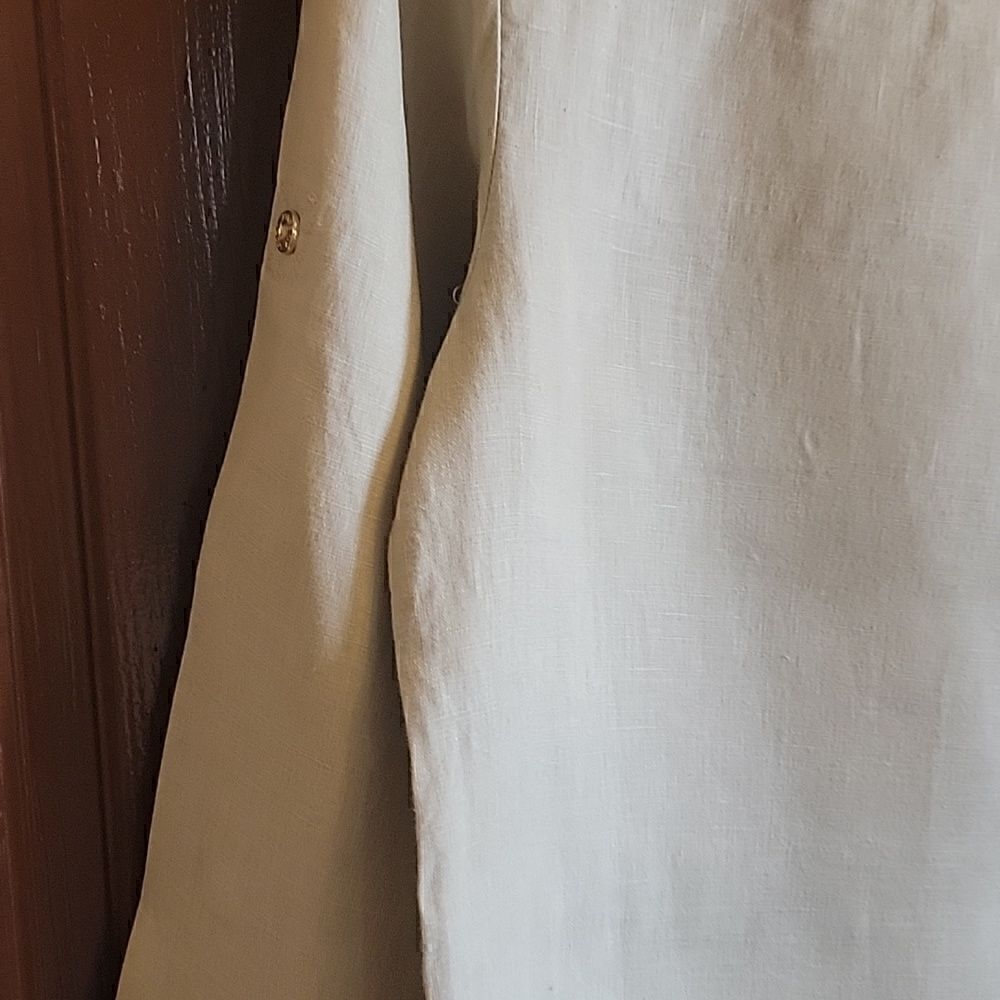 Jones New York-Linen Khaki colored top,Scoop Neck, 3/4 sleeves M - Picture 5 of 8